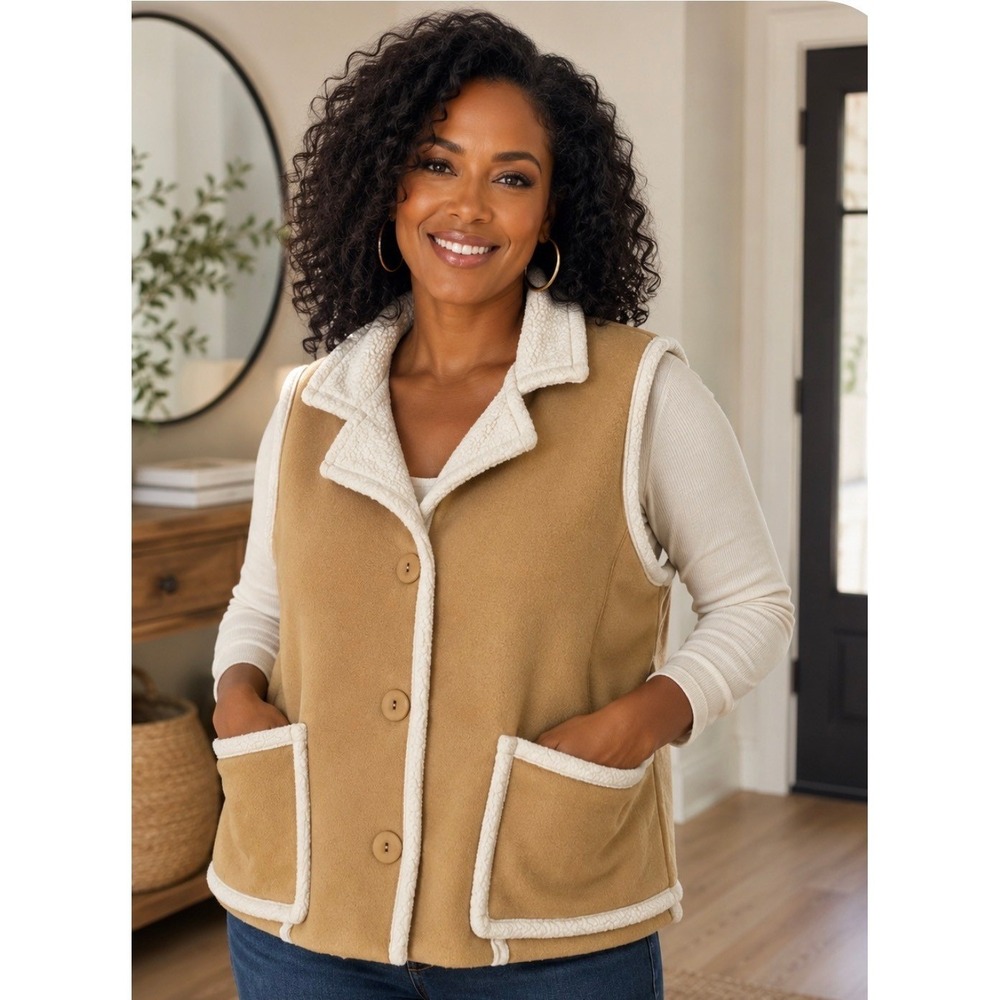 G.G. SPORT Faux Shearling  Sherpa Vest Tan Cream XL NWT Made in Canada